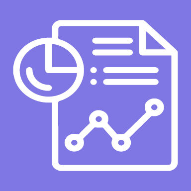 Reporting icon: asset performance report with pie chart and trend line